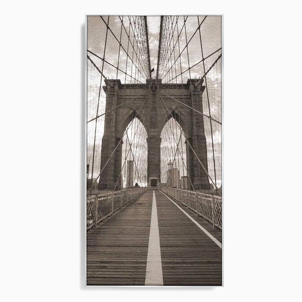Tablou Canvas Premium, LuxCanva® O1011, Podul dintre Lumi, Otel, Cabluri, Arc, Timp, Drum, Destin, Brooklin, New York, Arhitectura, Monocrom, Fotografic, Metropola, Punte, Birou, Living,