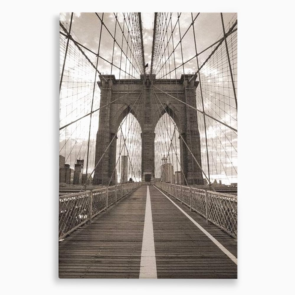 Tablou Canvas Premium, LuxCanva® O1011, Podul dintre Lumi, Otel, Cabluri, Arc, Timp, Drum, Destin, Brooklin, New York, Arhitectura, Monocrom, Fotografic, Metropola, Punte, Birou, Living,