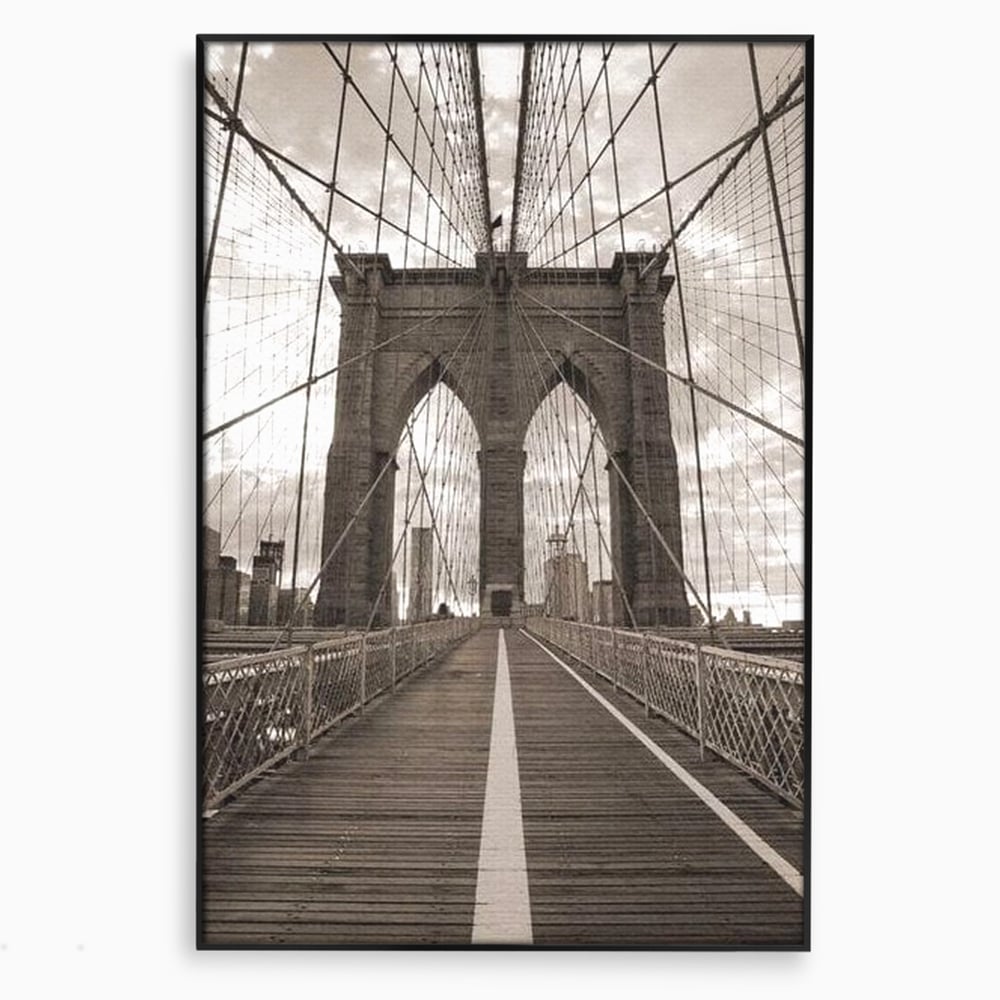 Tablou Canvas Premium, LuxCanva® O1011, Podul dintre Lumi, Otel, Cabluri, Arc, Timp, Drum, Destin, Brooklin, New York, Arhitectura, Monocrom, Fotografic, Metropola, Punte, Birou, Living,