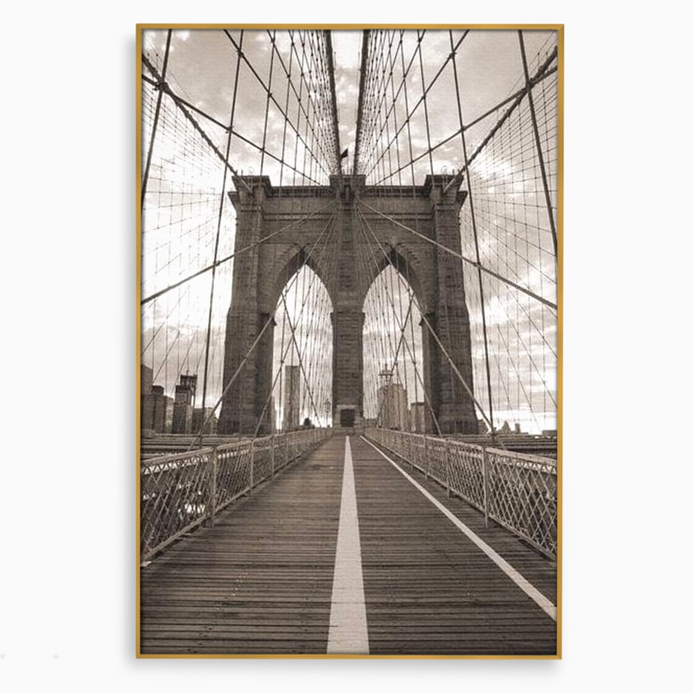 Tablou Canvas Premium, LuxCanva® O1011, Podul dintre Lumi, Otel, Cabluri, Arc, Timp, Drum, Destin, Brooklin, New York, Arhitectura, Monocrom, Fotografic, Metropola, Punte, Birou, Living,