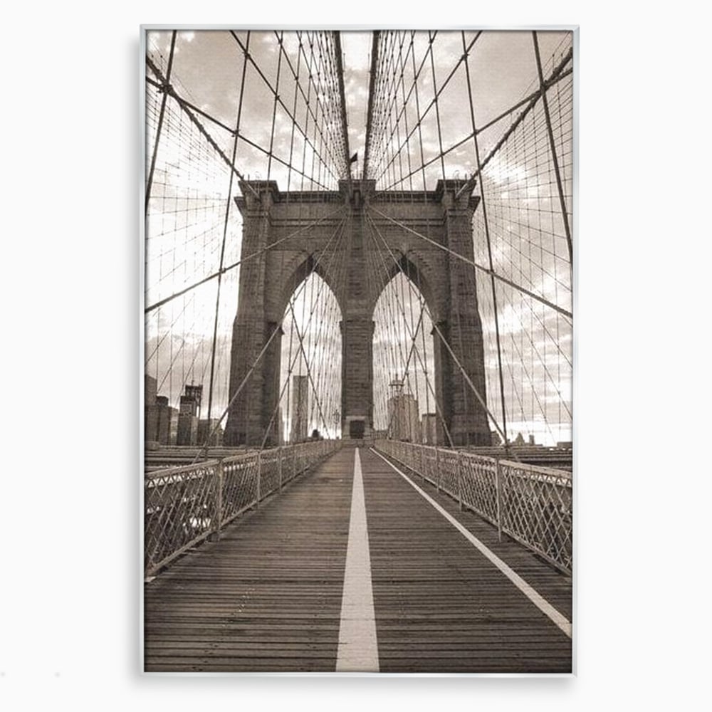 Tablou Canvas Premium, LuxCanva® O1011, Podul dintre Lumi, Otel, Cabluri, Arc, Timp, Drum, Destin, Brooklin, New York, Arhitectura, Monocrom, Fotografic, Metropola, Punte, Birou, Living,