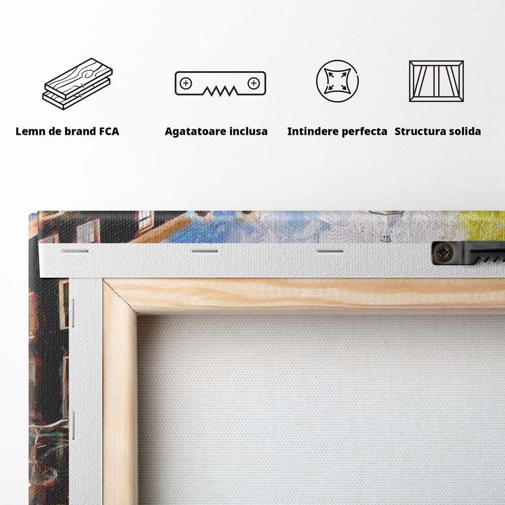Leinwand Wandkunst Canvas Premium, LuxCanva® O1012, Bohemian Amsterdam, Fahrrad, Symphonie, Farben, Niederländisch, Kanal, Ufer, Räder, Charmant, Holland, Tradition, Tourist, Stadt, Stadt, Stadt, Pause, Büro, Wohnen, Schlafzimmer