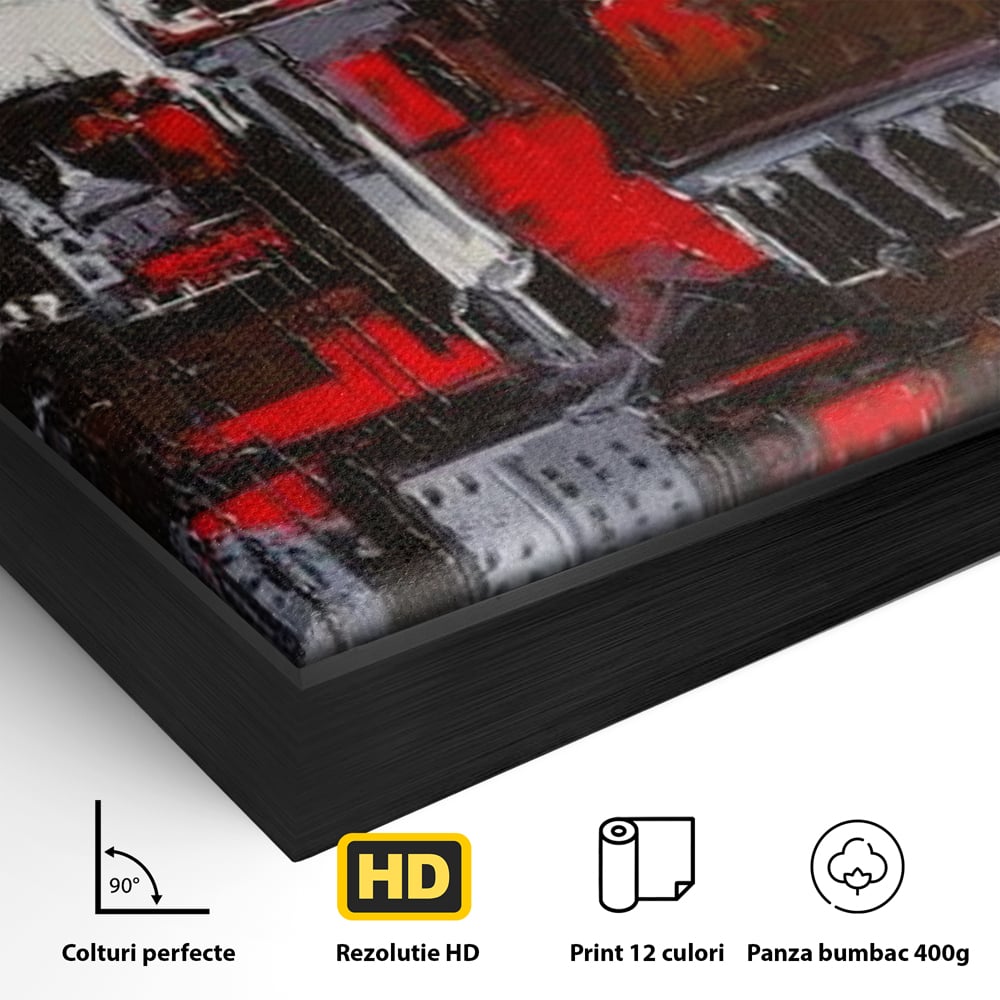 Leinwandbilder Premium, LuxCanva® O1013, Gotische Stadt, Mittelalterlich, Flammen, Schwarz, Rot, Grau, Türme, Urban, Mauern, Alt, Schatten, Kathedrale, Stein, Kontrast, Dramatisch, Atmosphäre, Büro, Wohnen, Schlafzimmer