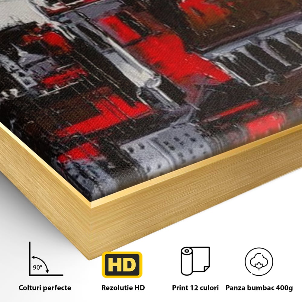 Leinwandbilder Premium, LuxCanva® O1013, Gotische Stadt, Mittelalterlich, Flammen, Schwarz, Rot, Grau, Türme, Urban, Mauern, Alt, Schatten, Kathedrale, Stein, Kontrast, Dramatisch, Atmosphäre, Büro, Wohnen, Schlafzimmer