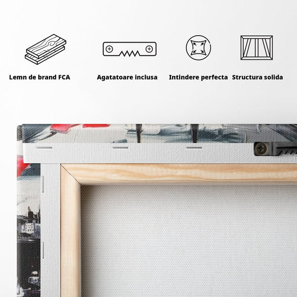 Leinwandbilder Premium, LuxCanva® O1013, Gotische Stadt, Mittelalterlich, Flammen, Schwarz, Rot, Grau, Türme, Urban, Mauern, Alt, Schatten, Kathedrale, Stein, Kontrast, Dramatisch, Atmosphäre, Büro, Wohnen, Schlafzimmer