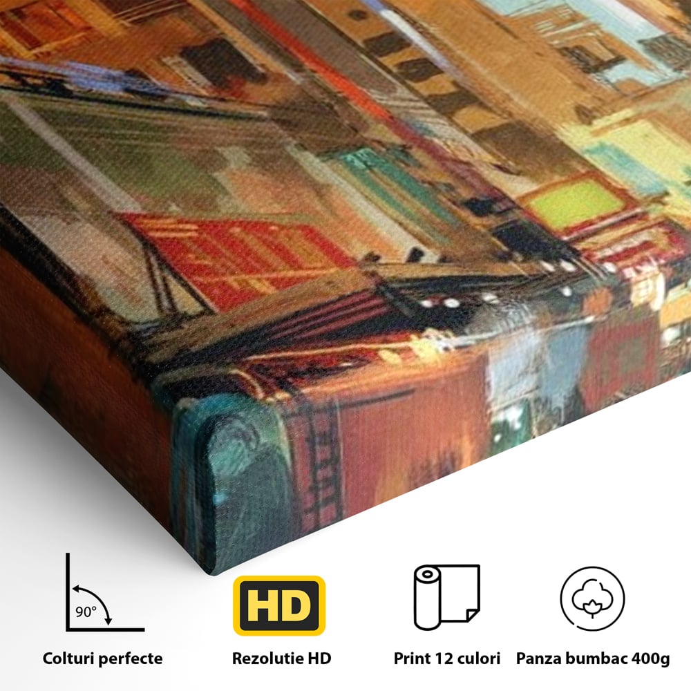 Tablou Canvas Premium, LuxCanva® O1014, Times Square in Culori, Freamat, Urban, Lumini, Strazi, Viata, Fericire, Populatie, Zgomot, Aglomerat, Nocturn, Masini, Metropola, Birou, Living, Dormitor