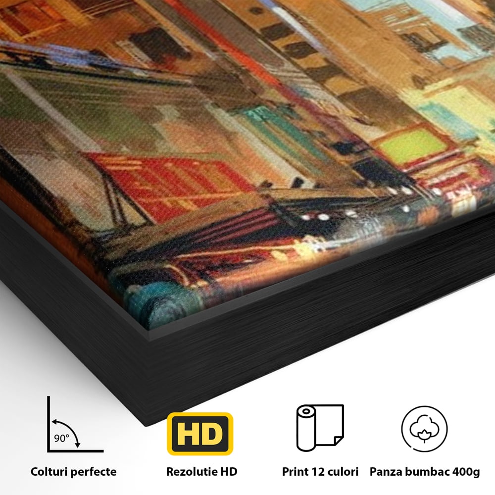 Tablou Canvas Premium, LuxCanva® O1014, Times Square in Culori, Freamat, Urban, Lumini, Strazi, Viata, Fericire, Populatie, Zgomot, Aglomerat, Nocturn, Masini, Metropola, Birou, Living, Dormitor