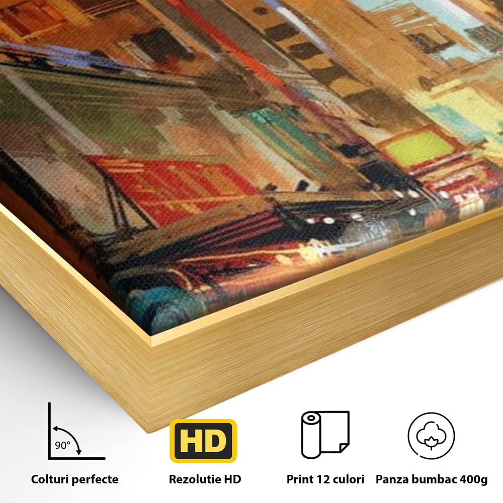 Tablou Canvas Premium, LuxCanva® O1014, Times Square in Culori, Freamat, Urban, Lumini, Strazi, Viata, Fericire, Populatie, Zgomot, Aglomerat, Nocturn, Masini, Metropola, Birou, Living, Dormitor