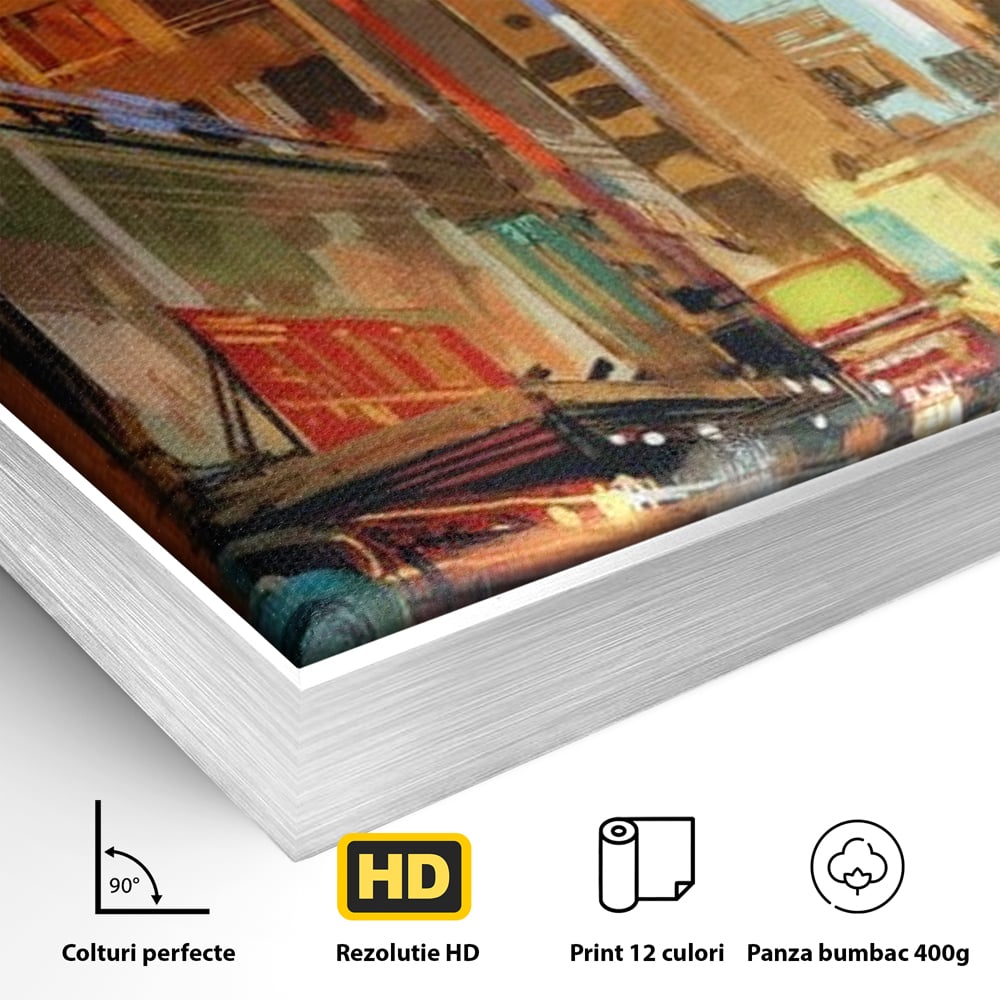 Tablou Canvas Premium, LuxCanva® O1014, Times Square in Culori, Freamat, Urban, Lumini, Strazi, Viata, Fericire, Populatie, Zgomot, Aglomerat, Nocturn, Masini, Metropola, Birou, Living, Dormitor