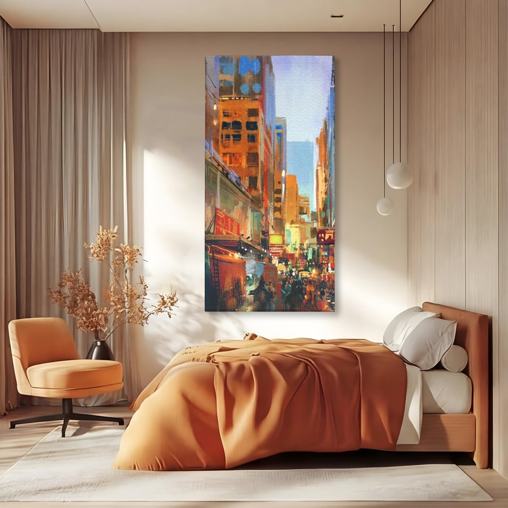 Tablou Canvas Premium, LuxCanva® O1014, Times Square in Culori, Freamat, Urban, Lumini, Strazi, Viata, Fericire, Populatie, Zgomot, Aglomerat, Nocturn, Masini, Metropola, Birou, Living, Dormitor