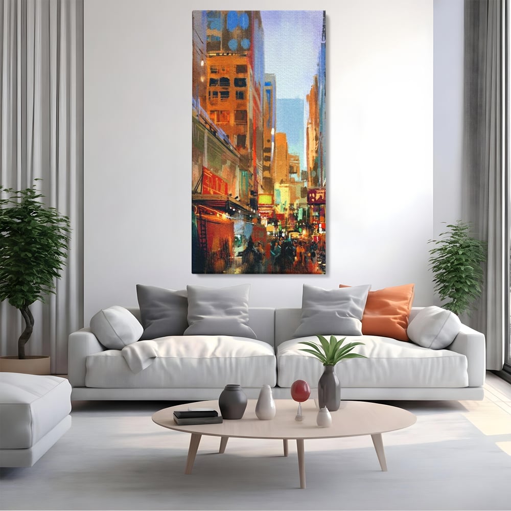 Tablou Canvas Premium, LuxCanva® O1014, Times Square in Culori, Freamat, Urban, Lumini, Strazi, Viata, Fericire, Populatie, Zgomot, Aglomerat, Nocturn, Masini, Metropola, Birou, Living, Dormitor