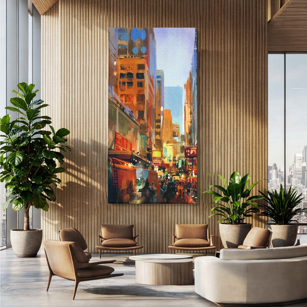 Tablou Canvas Premium, LuxCanva® O1014, Times Square in Culori, Freamat, Urban, Lumini, Strazi, Viata, Fericire, Populatie, Zgomot, Aglomerat, Nocturn, Masini, Metropola, Birou, Living, Dormitor