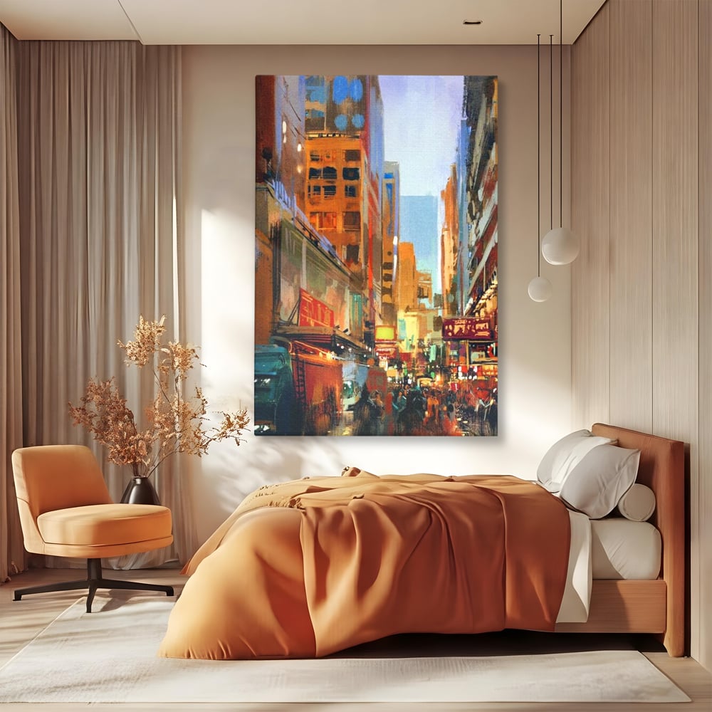 Tablou Canvas Premium, LuxCanva® O1014, Times Square in Culori, Freamat, Urban, Lumini, Strazi, Viata, Fericire, Populatie, Zgomot, Aglomerat, Nocturn, Masini, Metropola, Birou, Living, Dormitor