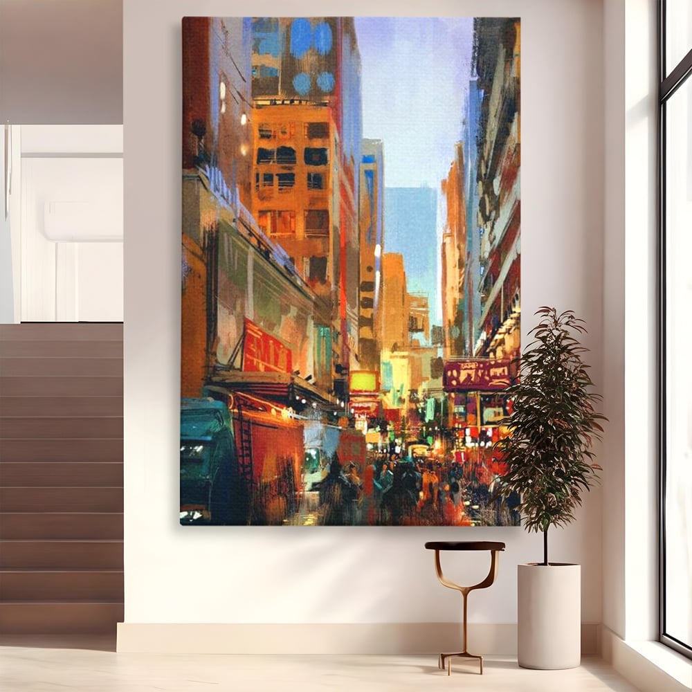 Tablou Canvas Premium, LuxCanva® O1014, Times Square in Culori, Freamat, Urban, Lumini, Strazi, Viata, Fericire, Populatie, Zgomot, Aglomerat, Nocturn, Masini, Metropola, Birou, Living, Dormitor