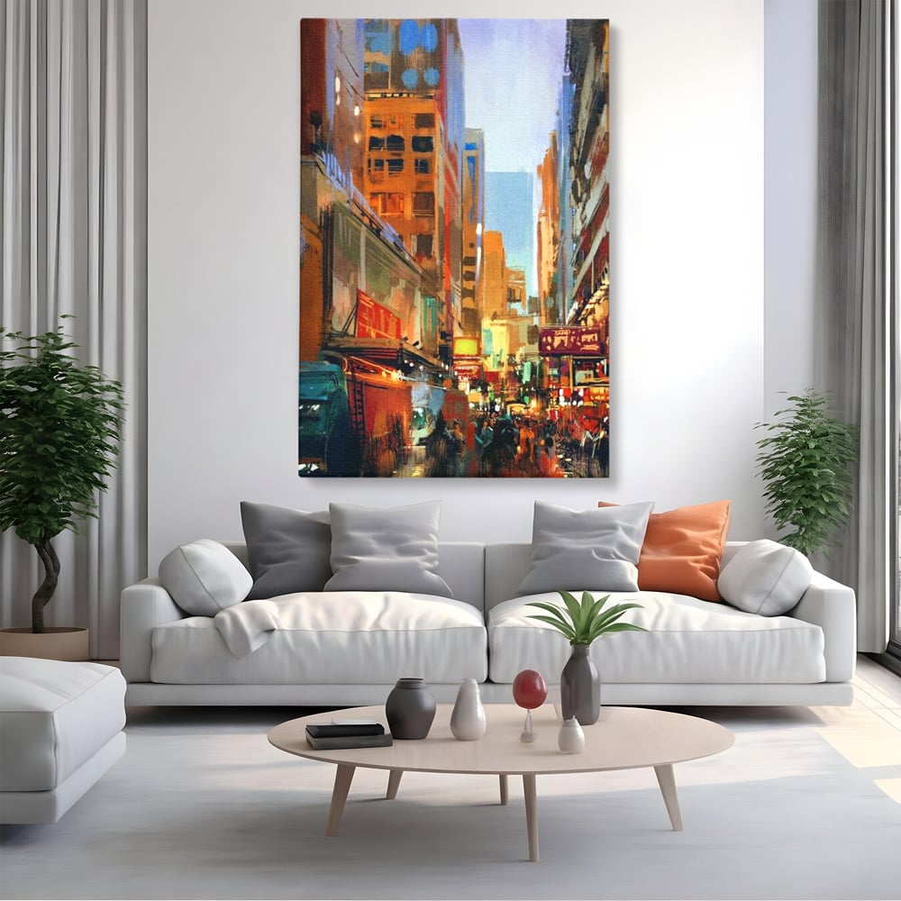 Tablou Canvas Premium, LuxCanva® O1014, Times Square in Culori, Freamat, Urban, Lumini, Strazi, Viata, Fericire, Populatie, Zgomot, Aglomerat, Nocturn, Masini, Metropola, Birou, Living, Dormitor
