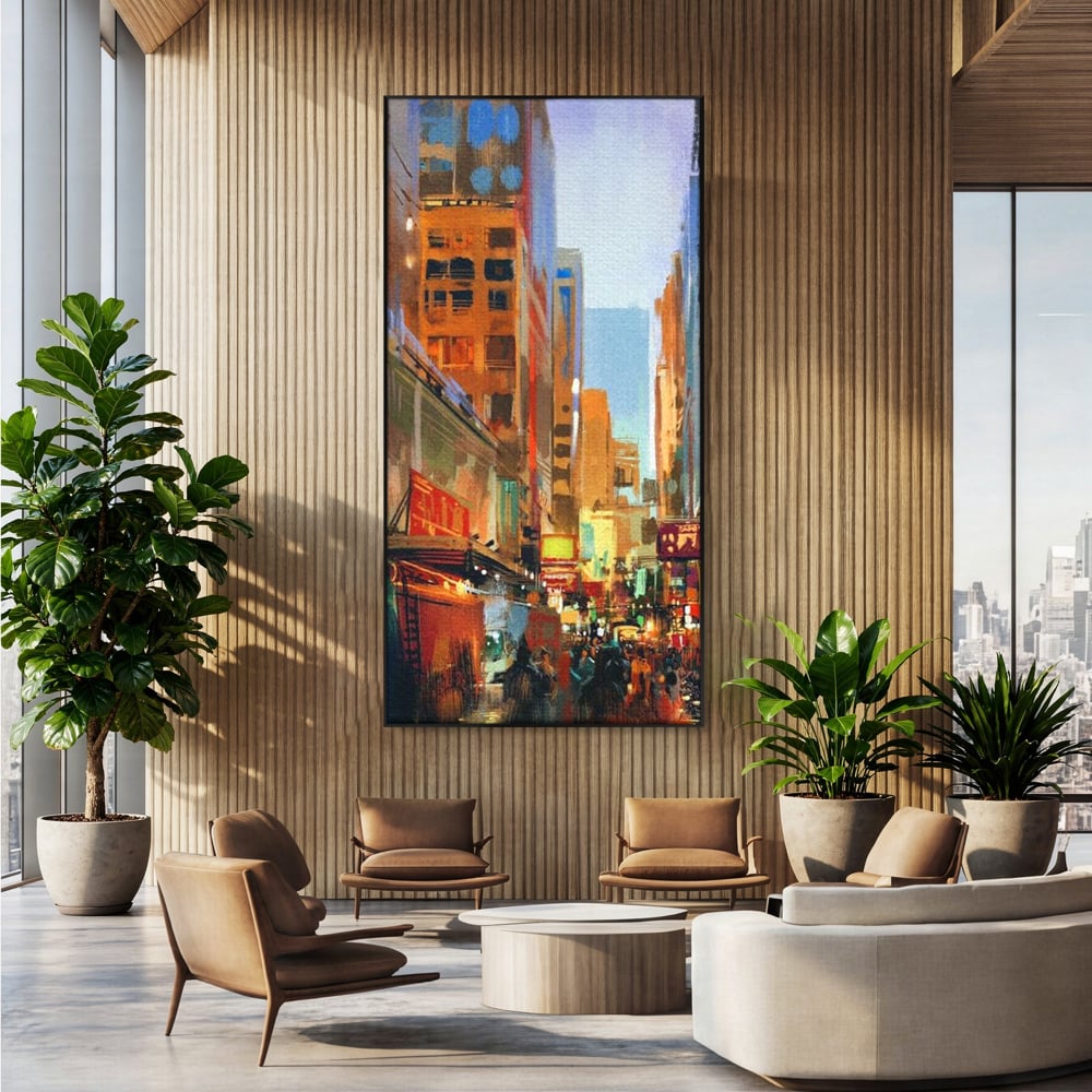 Tablou Canvas Premium, LuxCanva® O1014, Times Square in Culori, Freamat, Urban, Lumini, Strazi, Viata, Fericire, Populatie, Zgomot, Aglomerat, Nocturn, Masini, Metropola, Birou, Living, Dormitor