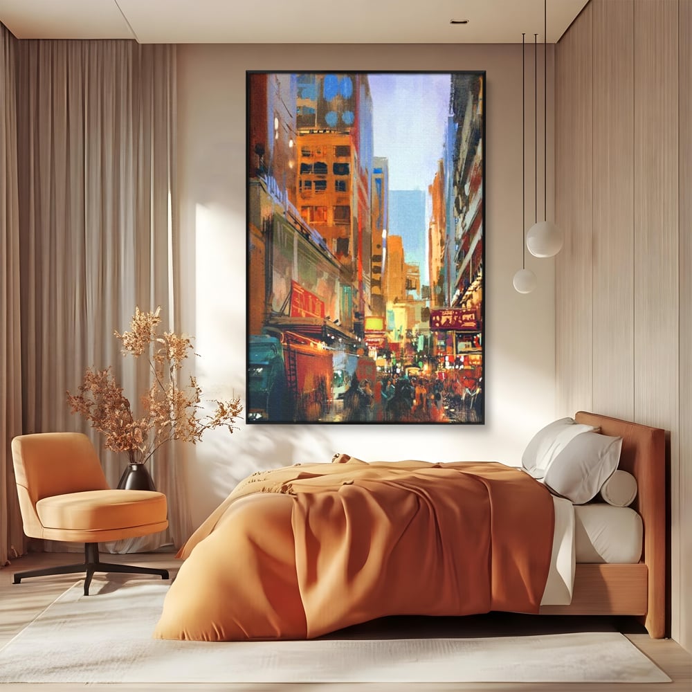 Tablou Canvas Premium, LuxCanva® O1014, Times Square in Culori, Freamat, Urban, Lumini, Strazi, Viata, Fericire, Populatie, Zgomot, Aglomerat, Nocturn, Masini, Metropola, Birou, Living, Dormitor