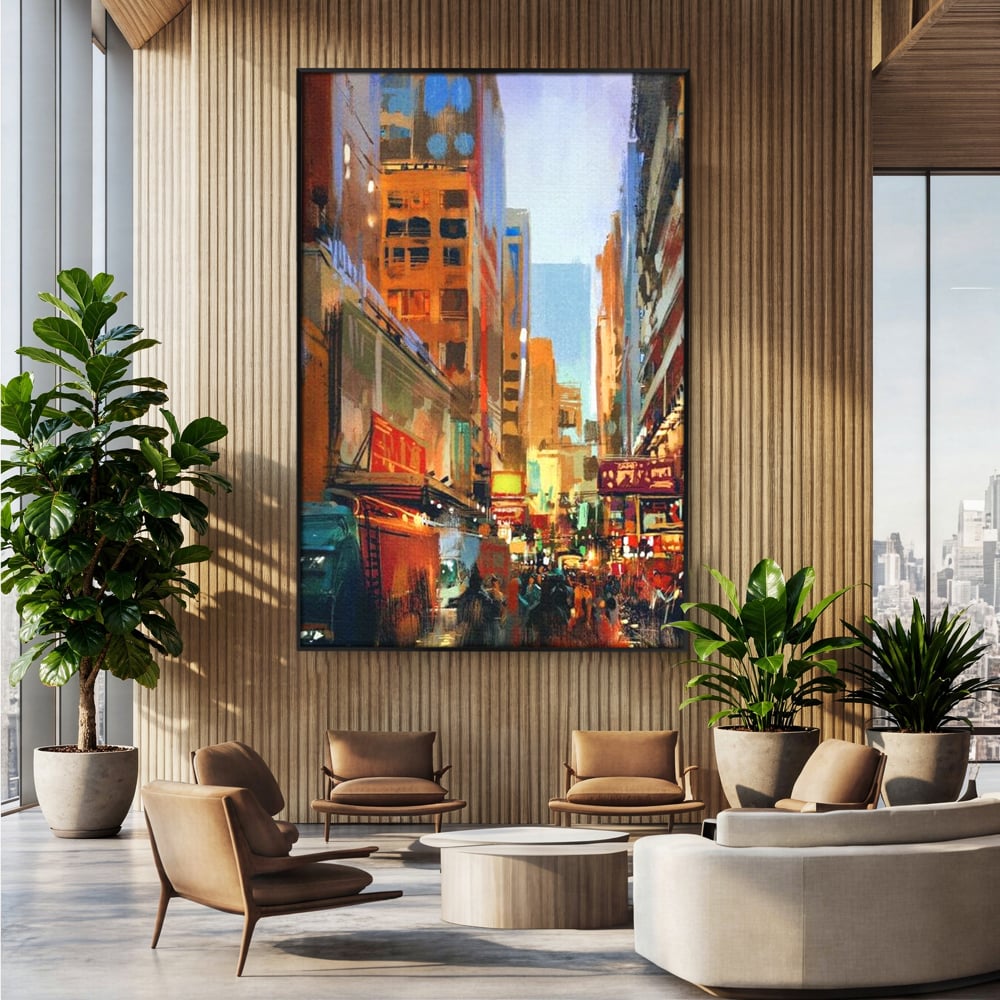 Tablou Canvas Premium, LuxCanva® O1014, Times Square in Culori, Freamat, Urban, Lumini, Strazi, Viata, Fericire, Populatie, Zgomot, Aglomerat, Nocturn, Masini, Metropola, Birou, Living, Dormitor