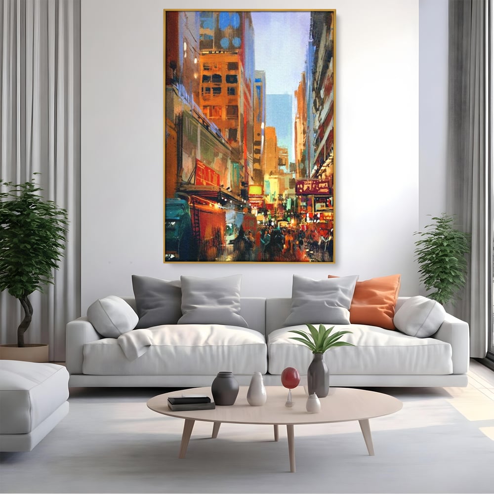 Tablou Canvas Premium, LuxCanva® O1014, Times Square in Culori, Freamat, Urban, Lumini, Strazi, Viata, Fericire, Populatie, Zgomot, Aglomerat, Nocturn, Masini, Metropola, Birou, Living, Dormitor