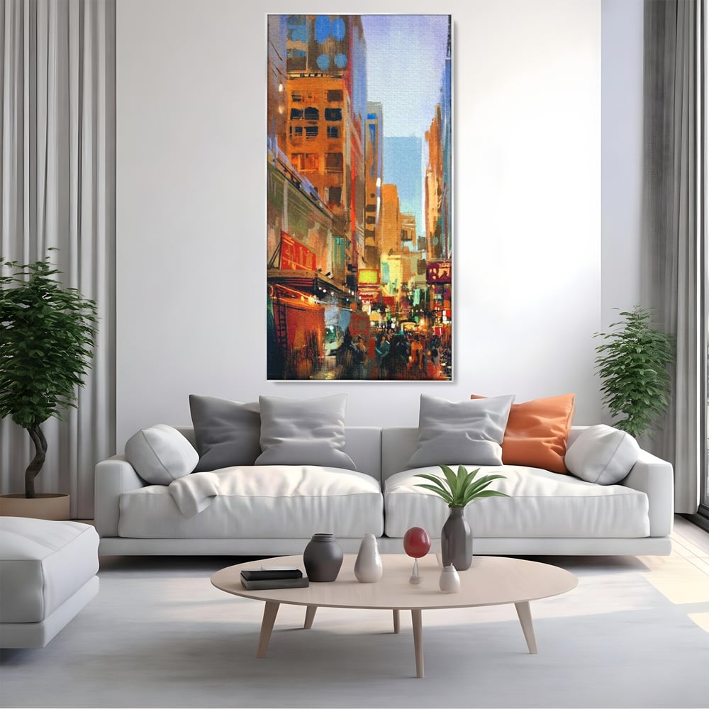 Tablou Canvas Premium, LuxCanva® O1014, Times Square in Culori, Freamat, Urban, Lumini, Strazi, Viata, Fericire, Populatie, Zgomot, Aglomerat, Nocturn, Masini, Metropola, Birou, Living, Dormitor