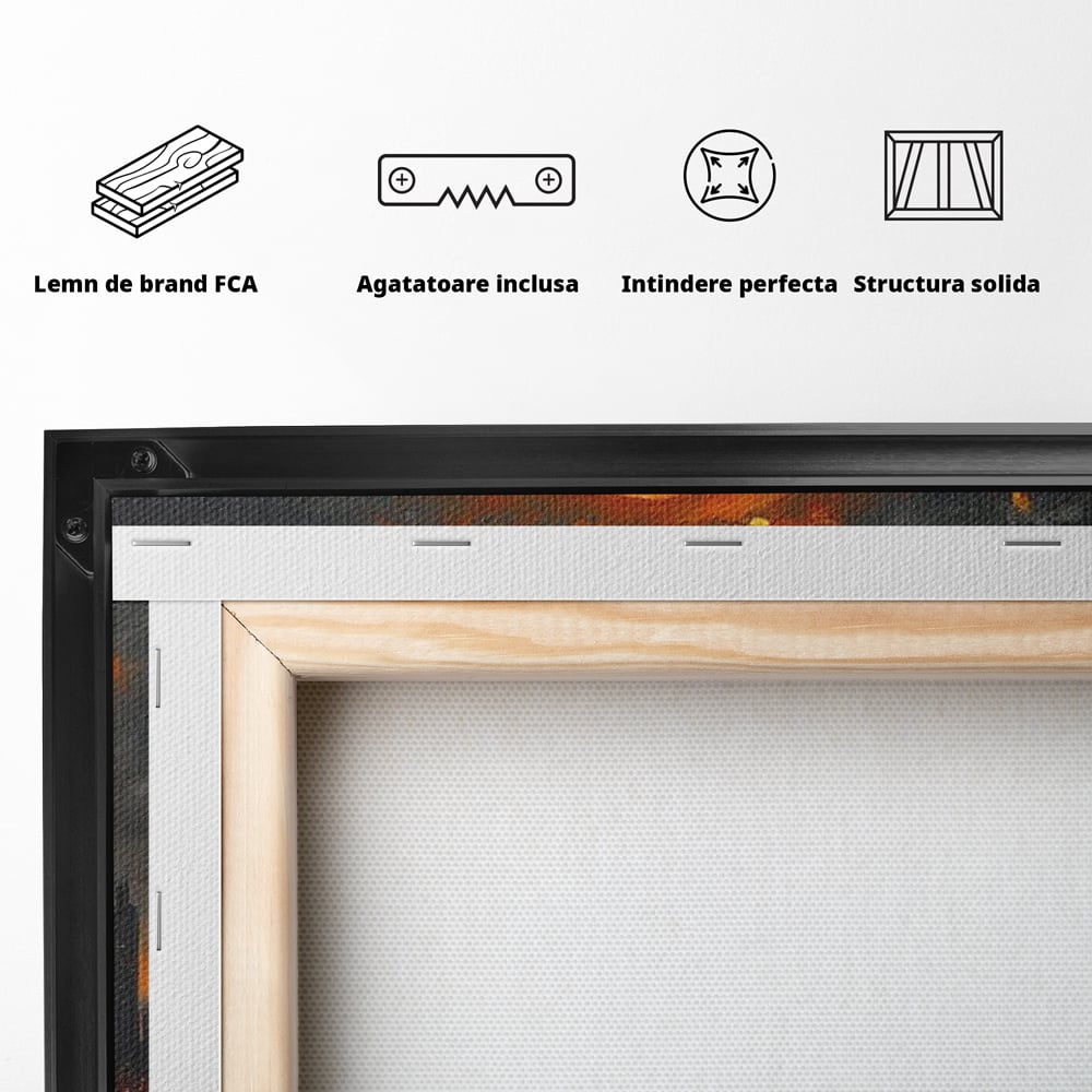 Tablou Canvas Premium, LuxCanva® O1015, Apus Deasupra Metropolei, Apus, Astru, Soare, Flacari, Oras, Cladiri, Zgarie Nori, Cosmic, Apocaliptic, Ancestral, Poveste, Calatorie, Birou, Living, Dormitor