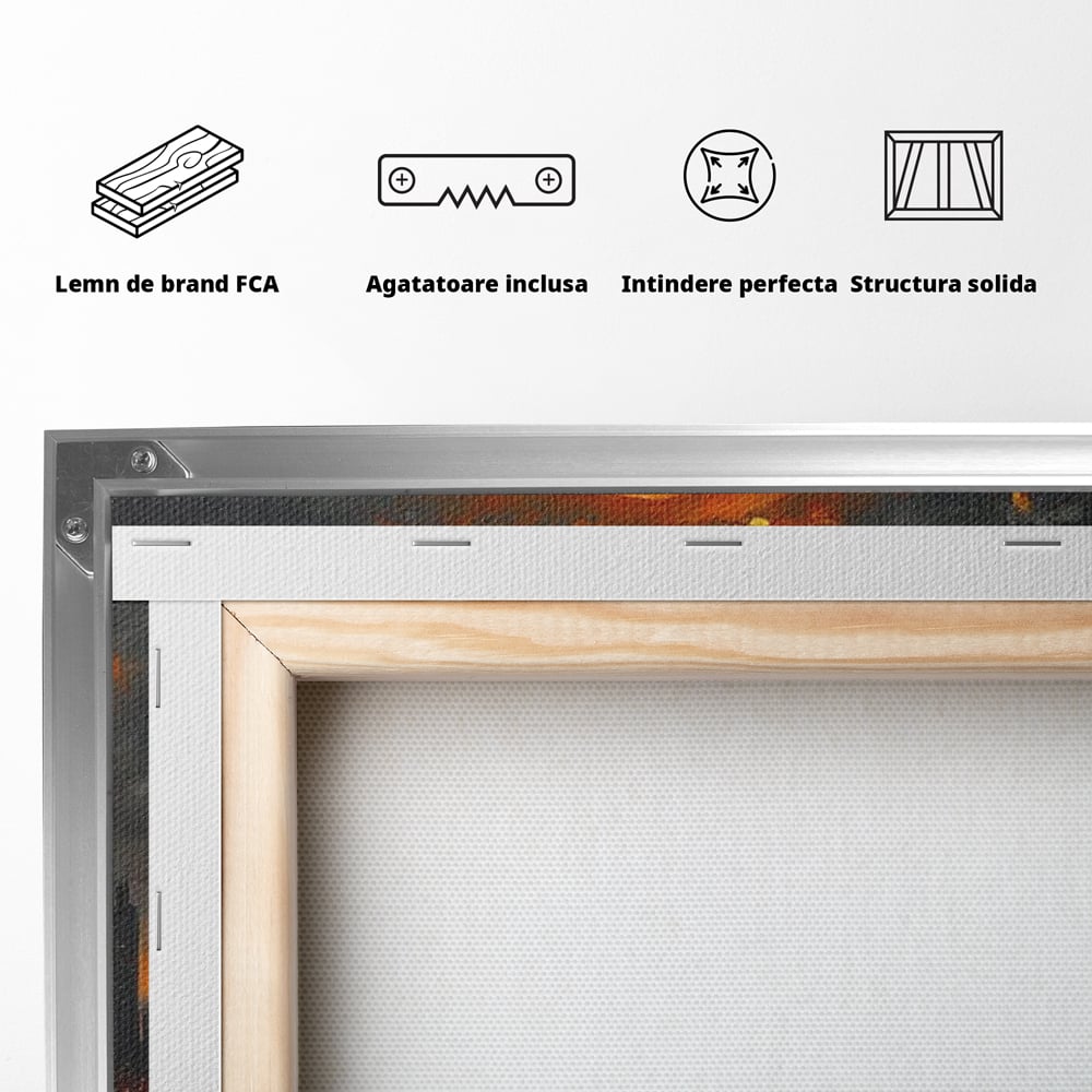 Tablou Canvas Premium, LuxCanva® O1015, Apus Deasupra Metropolei, Apus, Astru, Soare, Flacari, Oras, Cladiri, Zgarie Nori, Cosmic, Apocaliptic, Ancestral, Poveste, Calatorie, Birou, Living, Dormitor