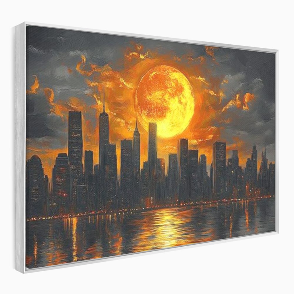Tablou Canvas Premium, LuxCanva® O1015, Apus Deasupra Metropolei, Apus, Astru, Soare, Flacari, Oras, Cladiri, Zgarie Nori, Cosmic, Apocaliptic, Ancestral, Poveste, Calatorie, Birou, Living, Dormitor