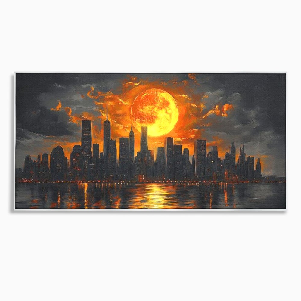 Tablou Canvas Premium, LuxCanva® O1015, Apus Deasupra Metropolei, Apus, Astru, Soare, Flacari, Oras, Cladiri, Zgarie Nori, Cosmic, Apocaliptic, Ancestral, Poveste, Calatorie, Birou, Living, Dormitor