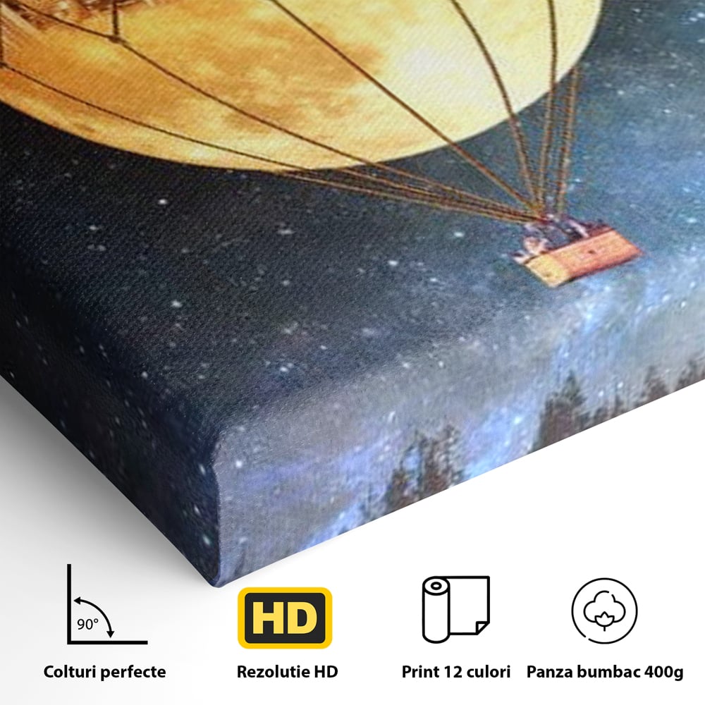 Tablou Canvas Premium, LuxCanva® O1016, Orasul care Zboara, Luna, Balon, Cosmic, Visare, Fantastic, Stele, Cer, Plutire, Suspendat, Univers, Oniric, Imaginar, Calatorie, Case, Birou, Living, Dormitor