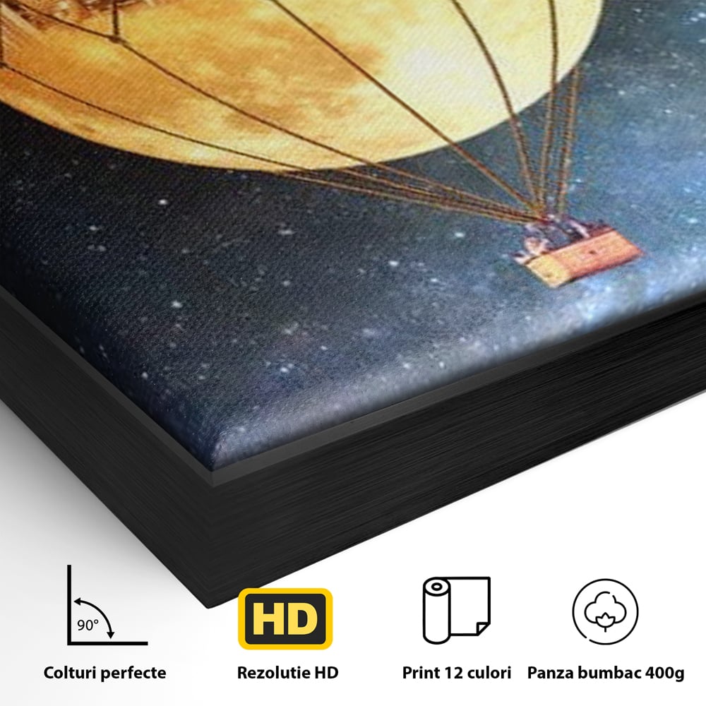 Tablou Canvas Premium, LuxCanva® O1016, Orasul care Zboara, Luna, Balon, Cosmic, Visare, Fantastic, Stele, Cer, Plutire, Suspendat, Univers, Oniric, Imaginar, Calatorie, Case, Birou, Living, Dormitor