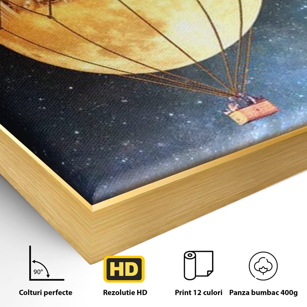 Tablou Canvas Premium, LuxCanva® O1016, Orasul care Zboara, Luna, Balon, Cosmic, Visare, Fantastic, Stele, Cer, Plutire, Suspendat, Univers, Oniric, Imaginar, Calatorie, Case, Birou, Living, Dormitor