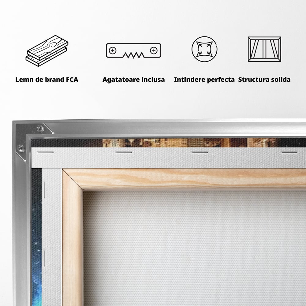 Tablou Canvas Premium, LuxCanva® O1016, Orasul care Zboara, Luna, Balon, Cosmic, Visare, Fantastic, Stele, Cer, Plutire, Suspendat, Univers, Oniric, Imaginar, Calatorie, Case, Birou, Living, Dormitor