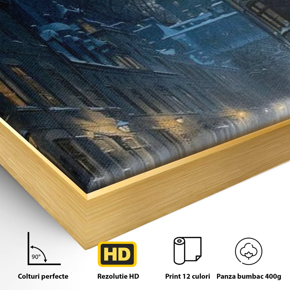 Tablou Canvas Premium, LuxCanva® O1017, Strazi sub Ninsoare, Magie, Iarna, Oras, Noapte, Frig, Zapada, Palat, Plimbare, Nordic, Romantism, Felinare, Quebec, Poveste, Birou, Living, Dormitor