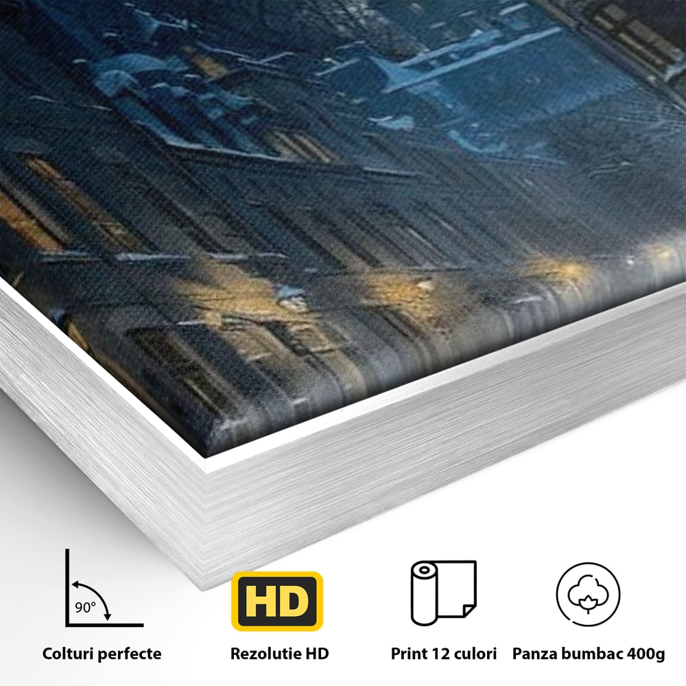 Tablou Canvas Premium, LuxCanva® O1017, Strazi sub Ninsoare, Magie, Iarna, Oras, Noapte, Frig, Zapada, Palat, Plimbare, Nordic, Romantism, Felinare, Quebec, Poveste, Birou, Living, Dormitor
