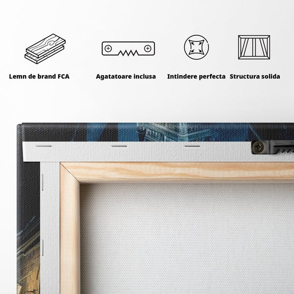 Tablou Canvas Premium, LuxCanva® O1017, Strazi sub Ninsoare, Magie, Iarna, Oras, Noapte, Frig, Zapada, Palat, Plimbare, Nordic, Romantism, Felinare, Quebec, Poveste, Birou, Living, Dormitor
