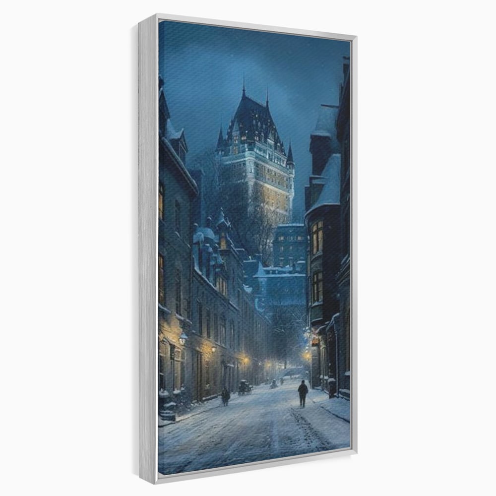 Tablou Canvas Premium, LuxCanva® O1017, Strazi sub Ninsoare, Magie, Iarna, Oras, Noapte, Frig, Zapada, Palat, Plimbare, Nordic, Romantism, Felinare, Quebec, Poveste, Birou, Living, Dormitor