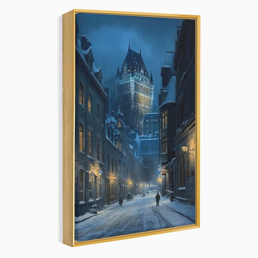 Tablou Canvas Premium, LuxCanva® O1017, Strazi sub Ninsoare, Magie, Iarna, Oras, Noapte, Frig, Zapada, Palat, Plimbare, Nordic, Romantism, Felinare, Quebec, Poveste, Birou, Living, Dormitor
