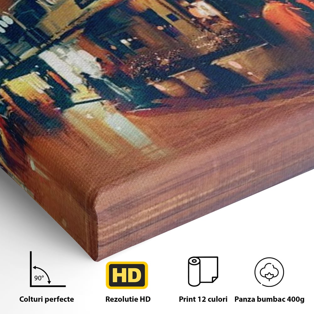 Leinwandbilder Premium, LuxCanva® O1020, Alleyways of Life, Lebendig, Dynamisch, Warm, Animiert, Zeitgenössisch, Elektrisch, Malerisch, Nächtlich, Sonnenuntergang, Stadt, Boulevard, Nachbarschaft, Dämmerung, Büro, Wohnen, Schlafzimmer