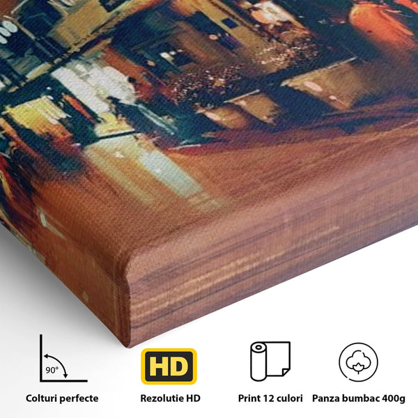 Leinwandbilder Premium, LuxCanva® O1020, Alleyways of Life, Lebendig, Dynamisch, Warm, Animiert, Zeitgenössisch, Elektrisch, Malerisch, Nächtlich, Sonnenuntergang, Stadt, Boulevard, Nachbarschaft, Dämmerung, Büro, Wohnen, Schlafzimmer