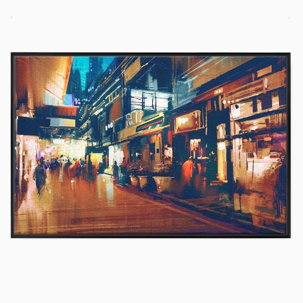 Leinwandbilder Premium, LuxCanva® O1020, Alleyways of Life, Lebendig, Dynamisch, Warm, Animiert, Zeitgenössisch, Elektrisch, Malerisch, Nächtlich, Sonnenuntergang, Stadt, Boulevard, Nachbarschaft, Dämmerung, Büro, Wohnen, Schlafzimmer