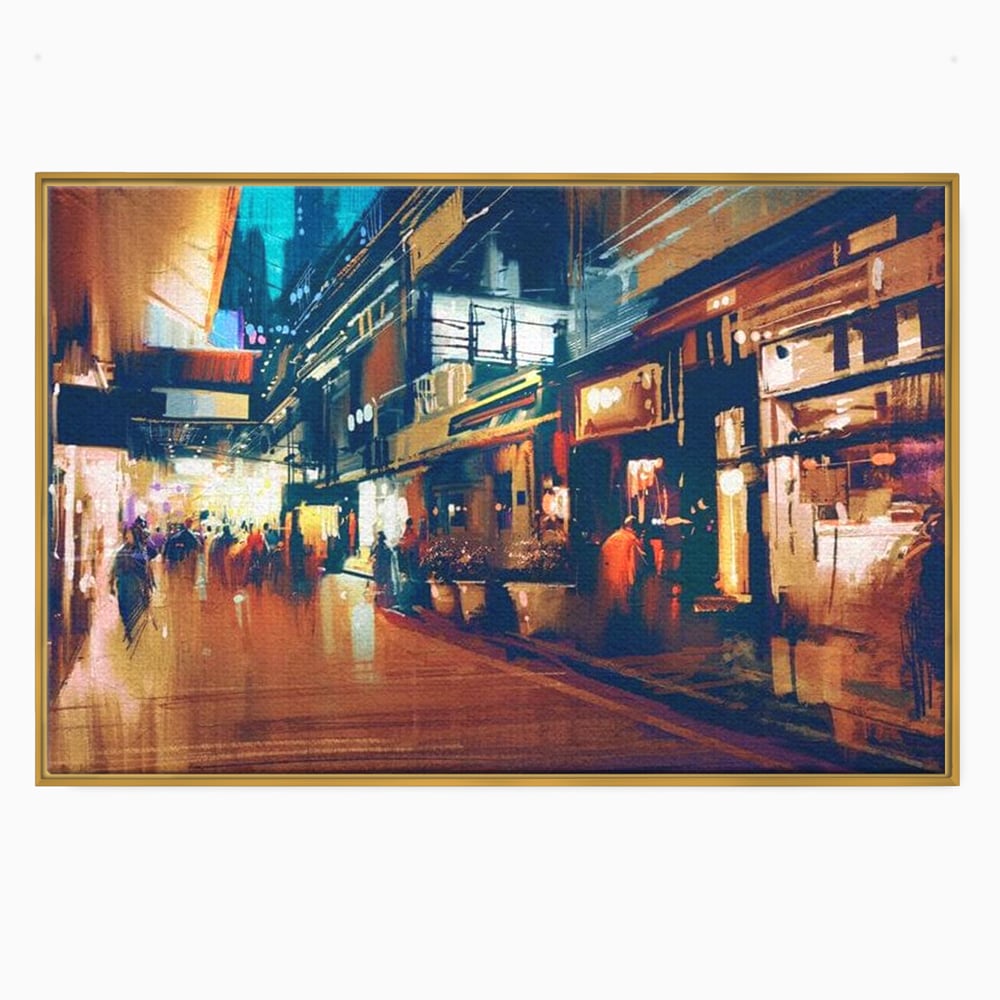 Leinwandbilder Premium, LuxCanva® O1020, Alleyways of Life, Lebendig, Dynamisch, Warm, Animiert, Zeitgenössisch, Elektrisch, Malerisch, Nächtlich, Sonnenuntergang, Stadt, Boulevard, Nachbarschaft, Dämmerung, Büro, Wohnen, Schlafzimmer
