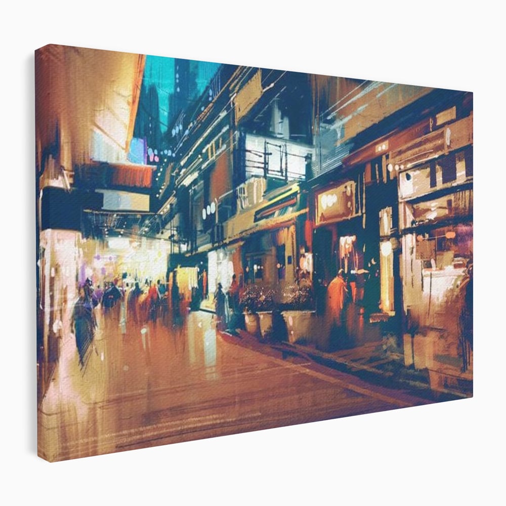 Leinwandbilder Premium, LuxCanva® O1020, Alleyways of Life, Lebendig, Dynamisch, Warm, Animiert, Zeitgenössisch, Elektrisch, Malerisch, Nächtlich, Sonnenuntergang, Stadt, Boulevard, Nachbarschaft, Dämmerung, Büro, Wohnen, Schlafzimmer