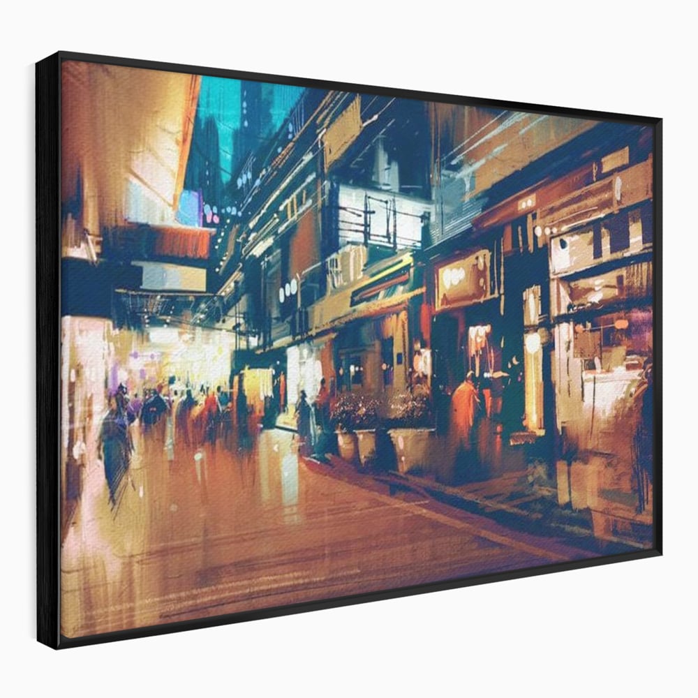 Leinwandbilder Premium, LuxCanva® O1020, Alleyways of Life, Lebendig, Dynamisch, Warm, Animiert, Zeitgenössisch, Elektrisch, Malerisch, Nächtlich, Sonnenuntergang, Stadt, Boulevard, Nachbarschaft, Dämmerung, Büro, Wohnen, Schlafzimmer