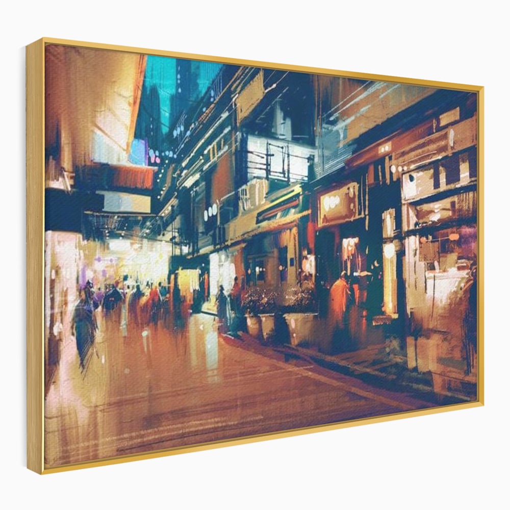 Leinwandbilder Premium, LuxCanva® O1020, Alleyways of Life, Lebendig, Dynamisch, Warm, Animiert, Zeitgenössisch, Elektrisch, Malerisch, Nächtlich, Sonnenuntergang, Stadt, Boulevard, Nachbarschaft, Dämmerung, Büro, Wohnen, Schlafzimmer
