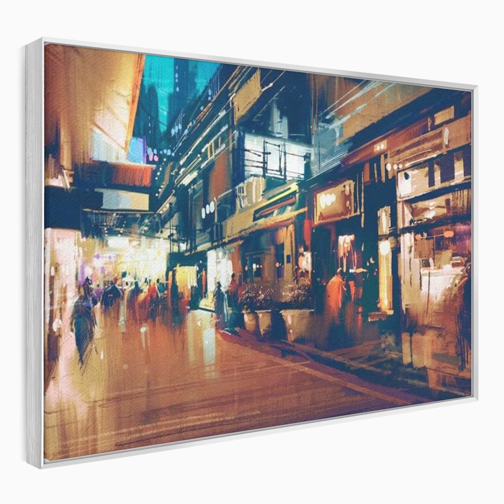 Leinwandbilder Premium, LuxCanva® O1020, Alleyways of Life, Lebendig, Dynamisch, Warm, Animiert, Zeitgenössisch, Elektrisch, Malerisch, Nächtlich, Sonnenuntergang, Stadt, Boulevard, Nachbarschaft, Dämmerung, Büro, Wohnen, Schlafzimmer