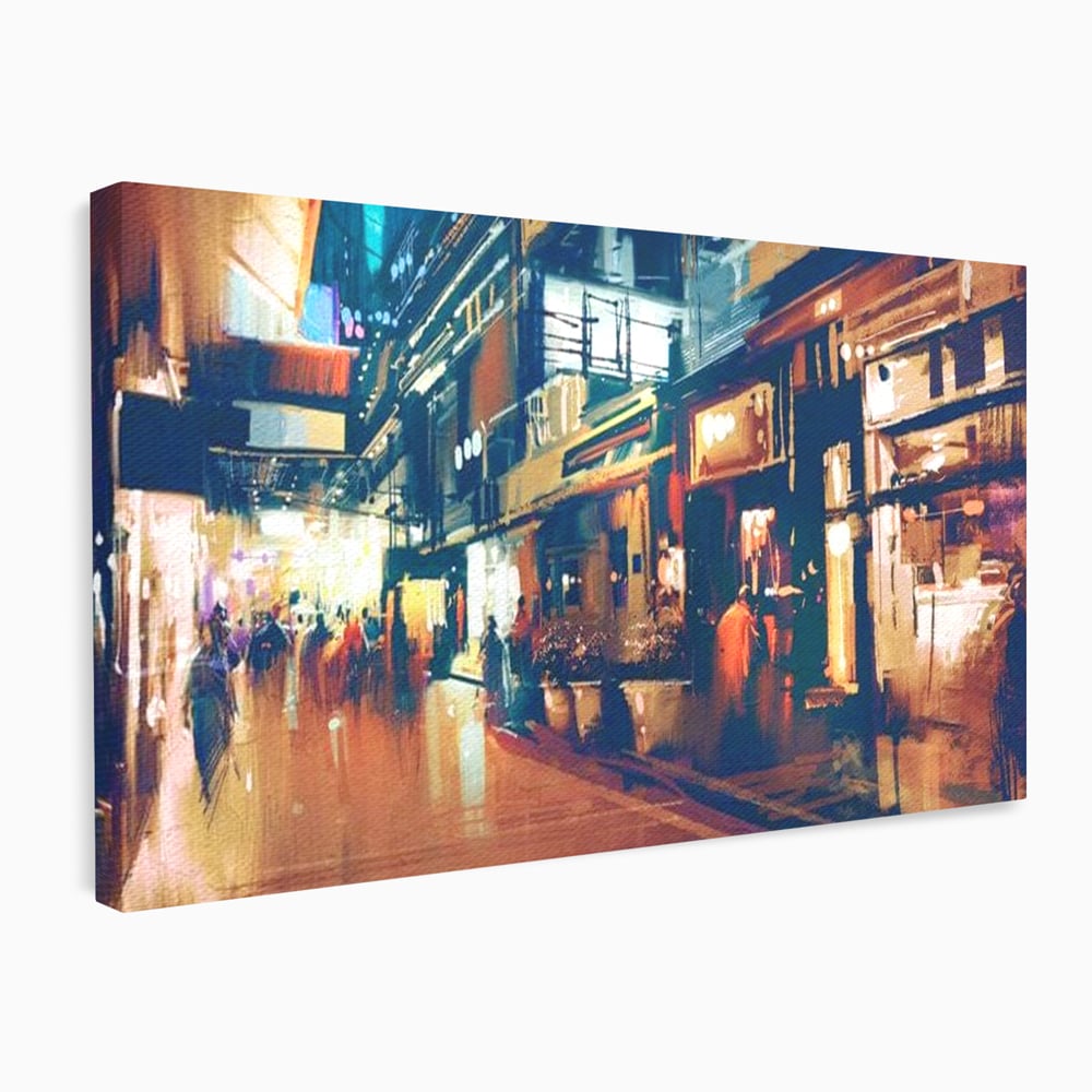 Leinwandbilder Premium, LuxCanva® O1020, Alleyways of Life, Lebendig, Dynamisch, Warm, Animiert, Zeitgenössisch, Elektrisch, Malerisch, Nächtlich, Sonnenuntergang, Stadt, Boulevard, Nachbarschaft, Dämmerung, Büro, Wohnen, Schlafzimmer