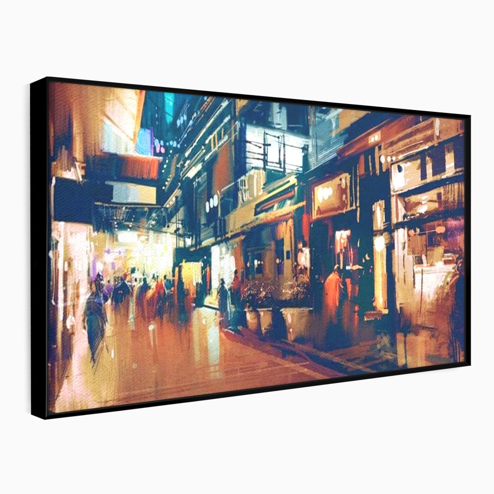 Leinwandbilder Premium, LuxCanva® O1020, Alleyways of Life, Lebendig, Dynamisch, Warm, Animiert, Zeitgenössisch, Elektrisch, Malerisch, Nächtlich, Sonnenuntergang, Stadt, Boulevard, Nachbarschaft, Dämmerung, Büro, Wohnen, Schlafzimmer