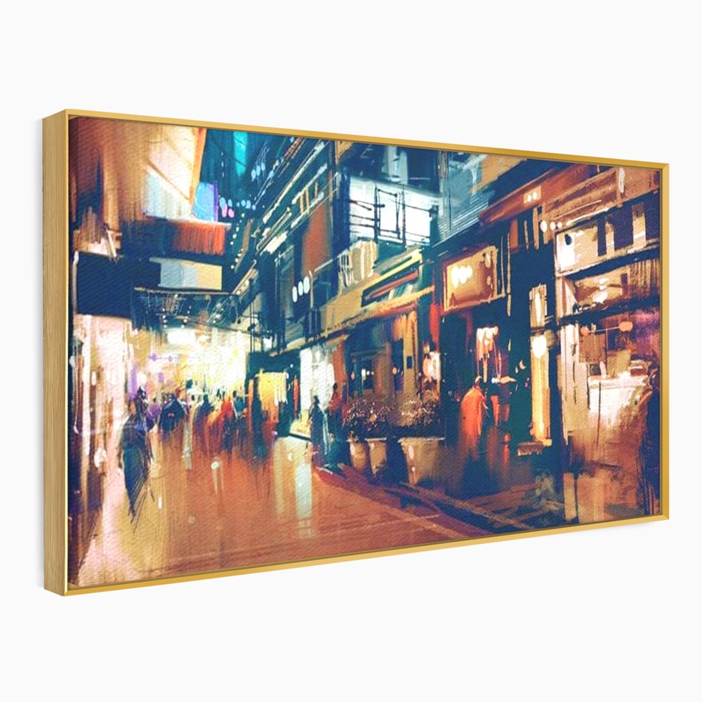 Leinwandbilder Premium, LuxCanva® O1020, Alleyways of Life, Lebendig, Dynamisch, Warm, Animiert, Zeitgenössisch, Elektrisch, Malerisch, Nächtlich, Sonnenuntergang, Stadt, Boulevard, Nachbarschaft, Dämmerung, Büro, Wohnen, Schlafzimmer