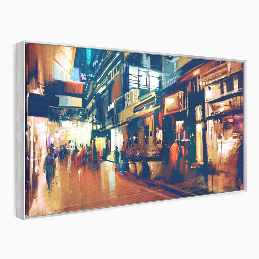 Leinwandbilder Premium, LuxCanva® O1020, Alleyways of Life, Lebendig, Dynamisch, Warm, Animiert, Zeitgenössisch, Elektrisch, Malerisch, Nächtlich, Sonnenuntergang, Stadt, Boulevard, Nachbarschaft, Dämmerung, Büro, Wohnen, Schlafzimmer