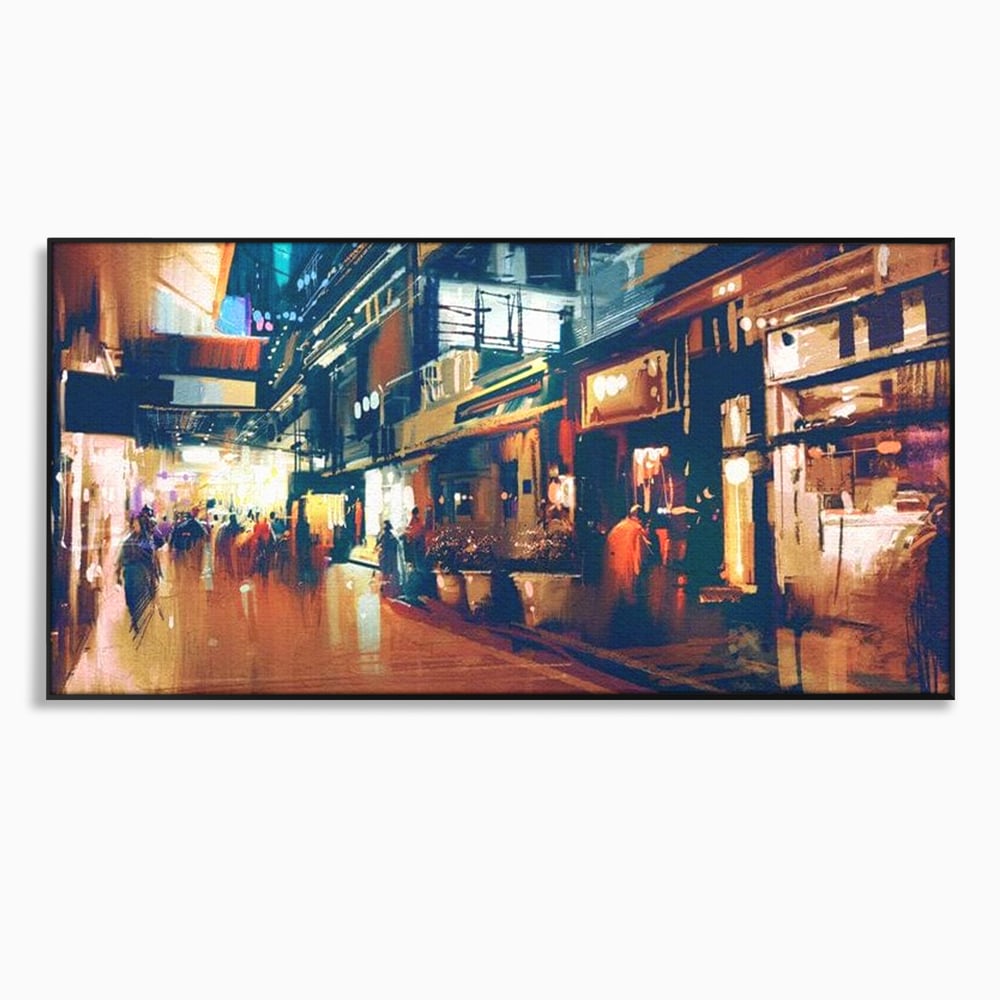 Leinwandbilder Premium, LuxCanva® O1020, Alleyways of Life, Lebendig, Dynamisch, Warm, Animiert, Zeitgenössisch, Elektrisch, Malerisch, Nächtlich, Sonnenuntergang, Stadt, Boulevard, Nachbarschaft, Dämmerung, Büro, Wohnen, Schlafzimmer